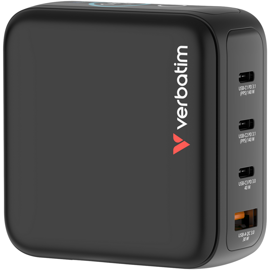 Incarcator Verbatim 30240 GaN 140W cu Display 3x USB-C PD 3.0 / 1x USB-A QC 3.0 Negru — imaginea 3