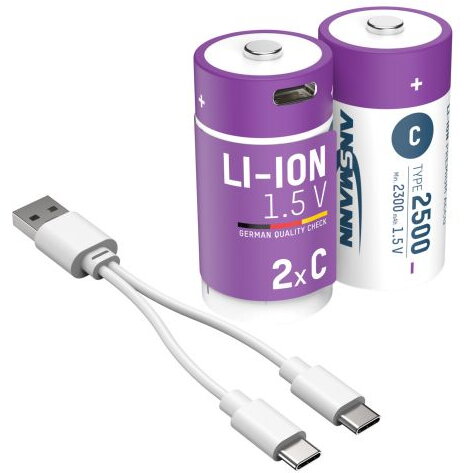 Baterii Li-Ion 2 x C 2500mAh 1.5V USB-C Mov
