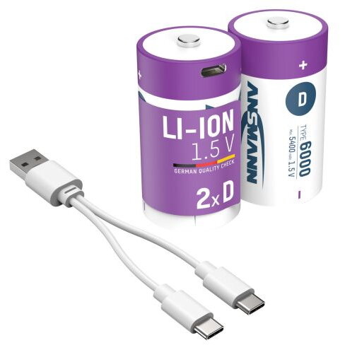 Baterii Li-Ion 2 x D 6000mAh 1.5V USB-C Mov