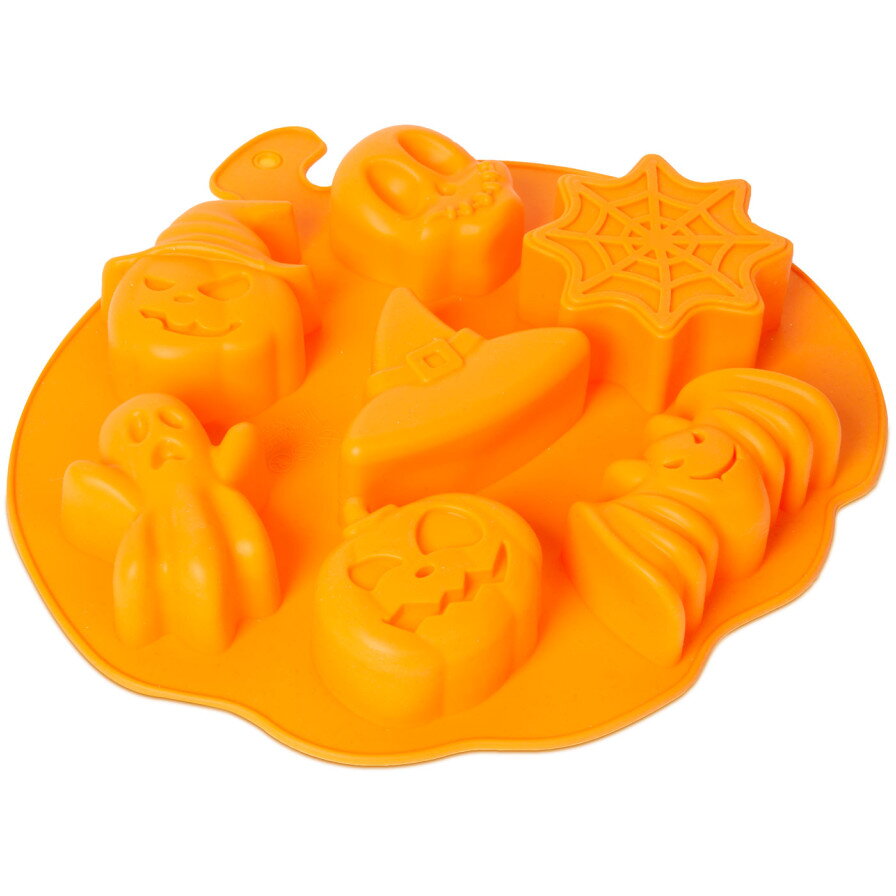 Forma pentru Copt din Silicon Halloween 25.6x25cm Tava cu 7 Modele Portocaliu