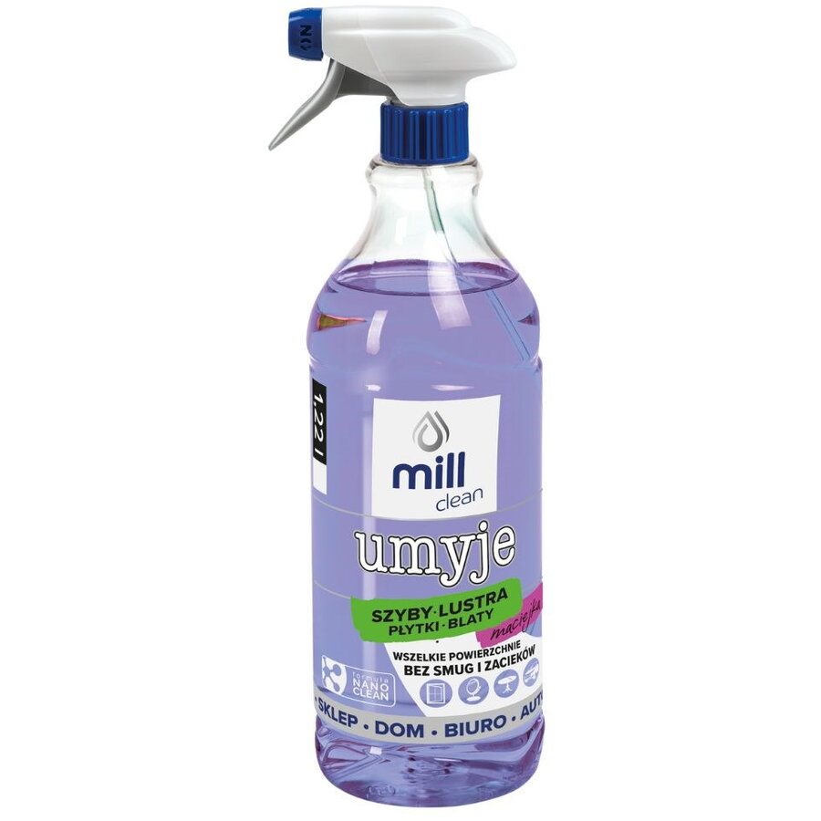Detergent Lichid Mill Clean pentru Curatare Geamuri Sticla Oglinzi Placi Ceramice 1.22L Parfum Macchia Violet