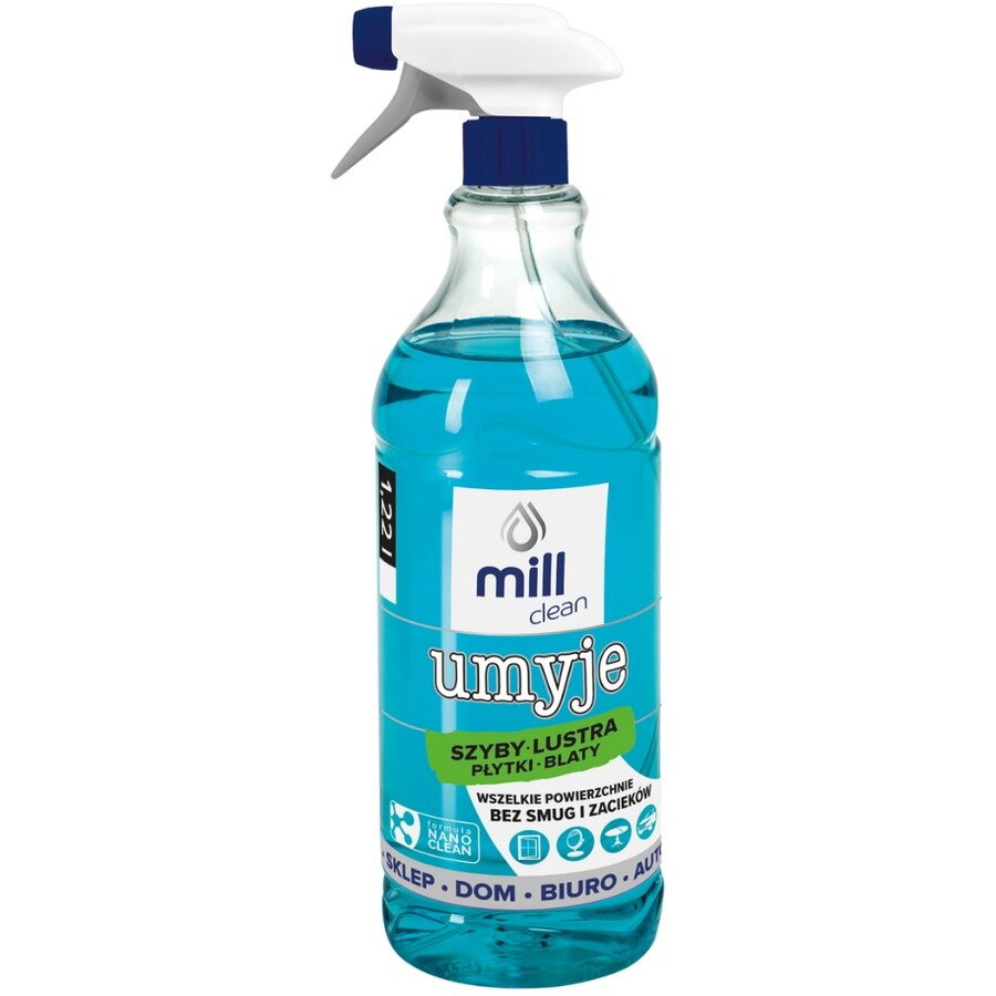 Detergent Lichid Mill Clean pentru Curatare Geamuri Sticla Oglinzi Placi Ceramice 1.22L Albastru