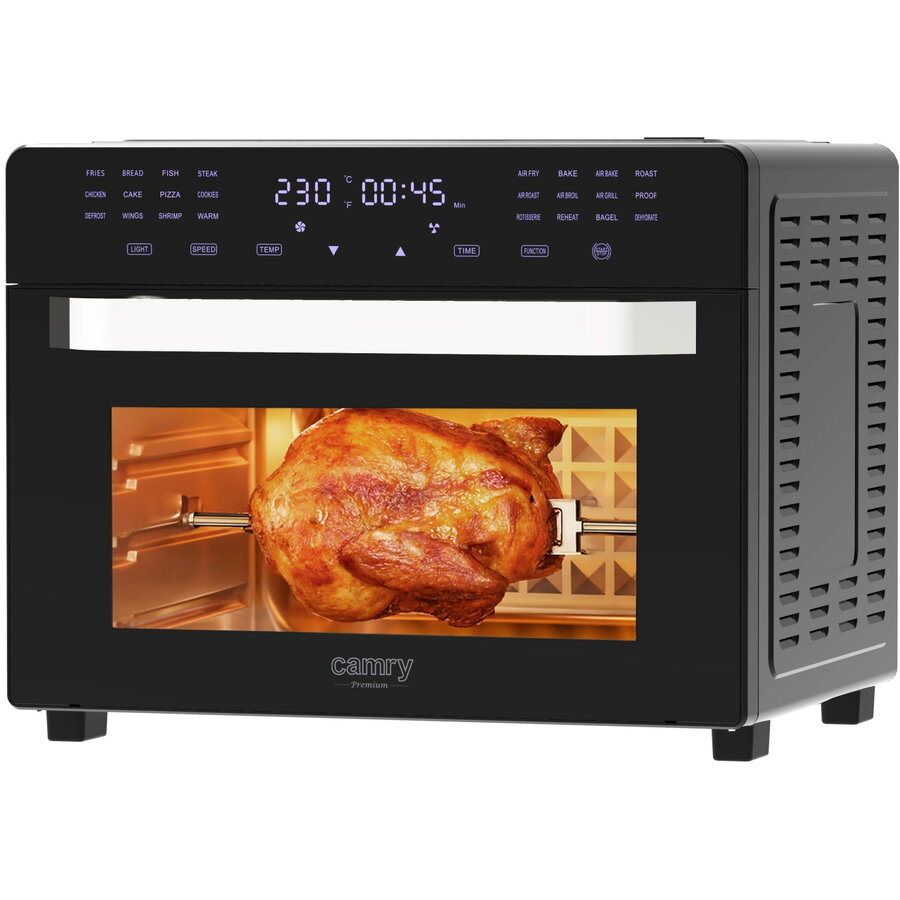 Cuptor Electric Multifunctional CR 6323 Convectie Capacitate 30L 24 Programe Automate Rotisor Grill AirFry Putere 2200W Negru