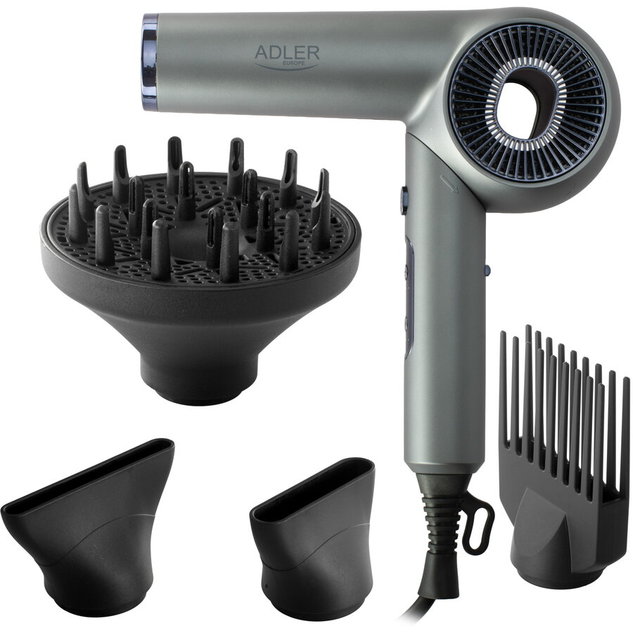 Uscator de Par Multifunctional SUPERSPEED Pliabil Functie Ionica 4 Accesorii 1600W Gri