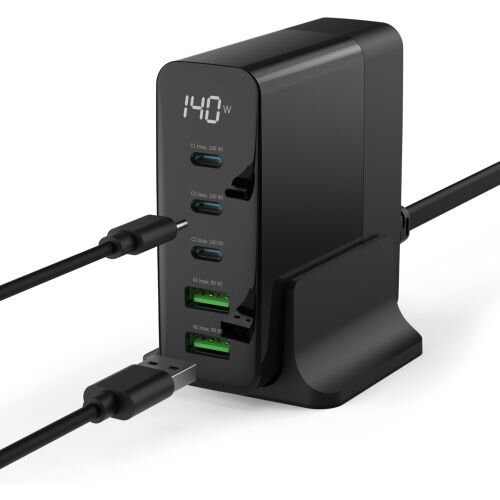 Incarcator de Birou DC5140PD 2x USB-A 3x USB-C 140W LED Negru