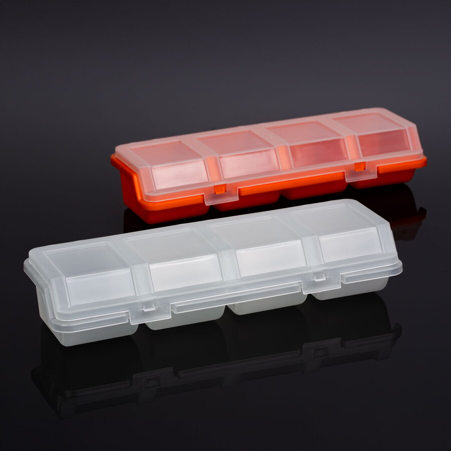 Cutie Organizator din Plastic cu Capac Transparent si 4 Compartimente 315 x 110 x 70mm Rosu