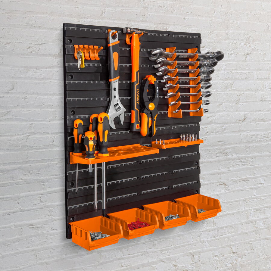 Panou Organizator Scule pentru Perete cu Suporturi si Cutii Set 2 Panouri 475 x 272mm Negru