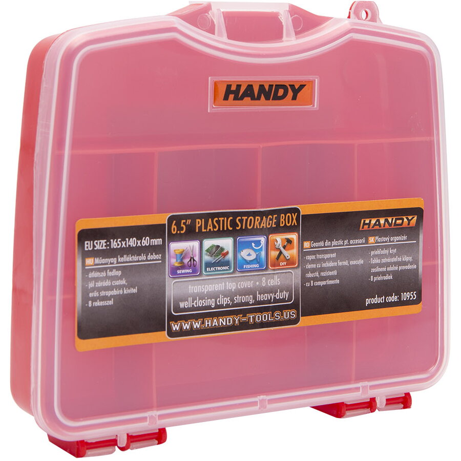Cutie Organizator din Plastic cu Capac Transparent si 8 Compartimente 165 x 140 x 60mm Rosu