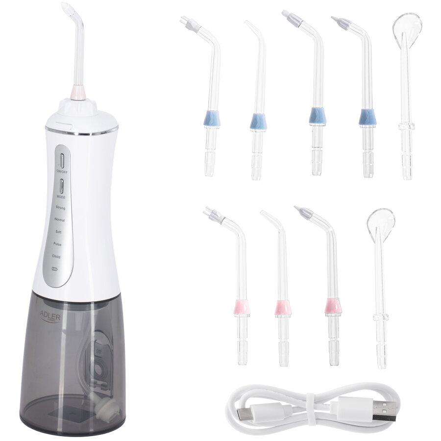 Irigator Oral AD 2185 Rezervor Apa 350ML 5 Moduri de Curatare Incarcare USB-C Alb/Gri