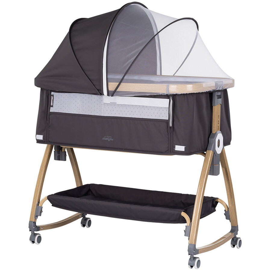 Patut Co-Sleeper Charisma cu Laterala Culisanta Wood Charcoal