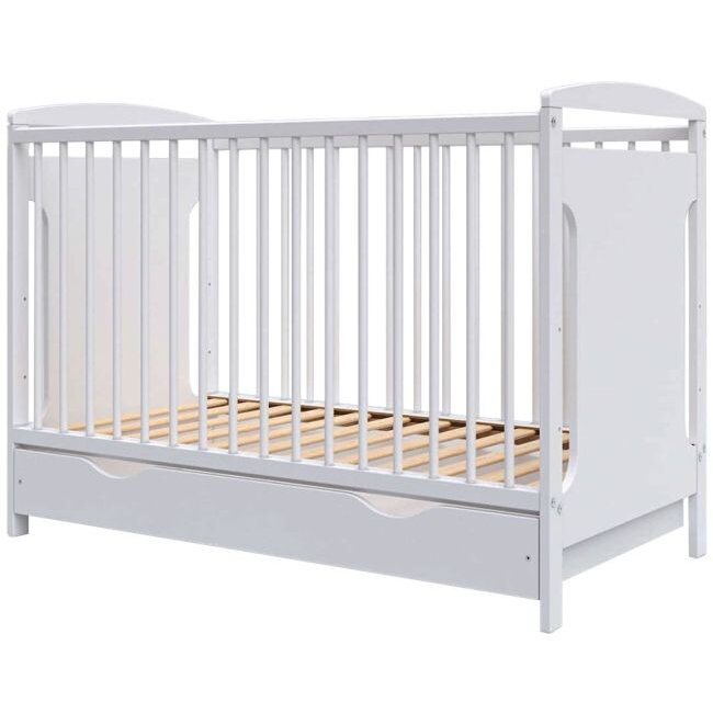 Patut Copii Karly din Lemn 120x60cm +0luni cu Sertar Alb