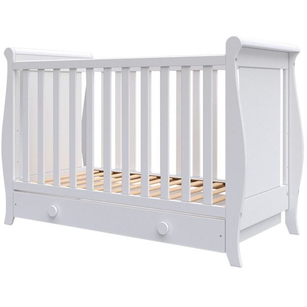 Patut Copii Mira din Lemn 120x60cm +0luni cu Sertar Alb