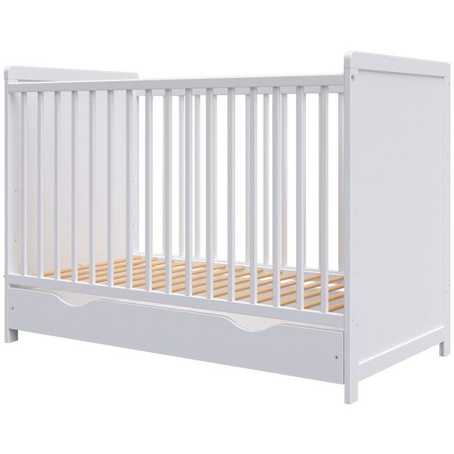 Patut Copii Paula din Lemn 120x60cm cu Sertar +0luni Alb