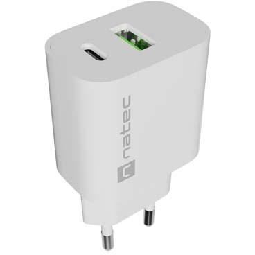 Incarcator Natec RIBERA 1X USB-A + 1X USB-C 20W Alb