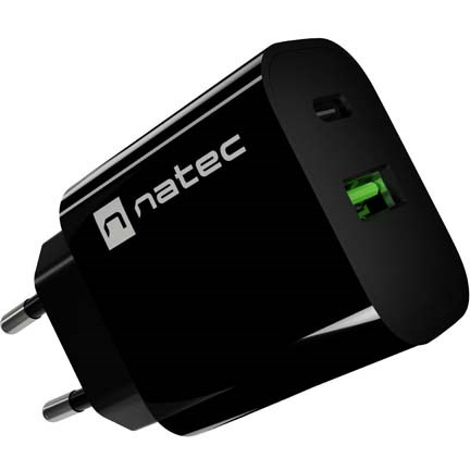 Incarcator Natec RIBERA 1X USB-A + 1X USB-C 20W Negru