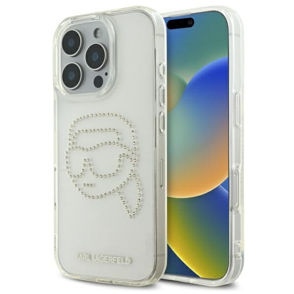 Husa Karl Lagerfeld Apple iPhone 16 Pro Max IML Rhinestones Karl's Head Transparent