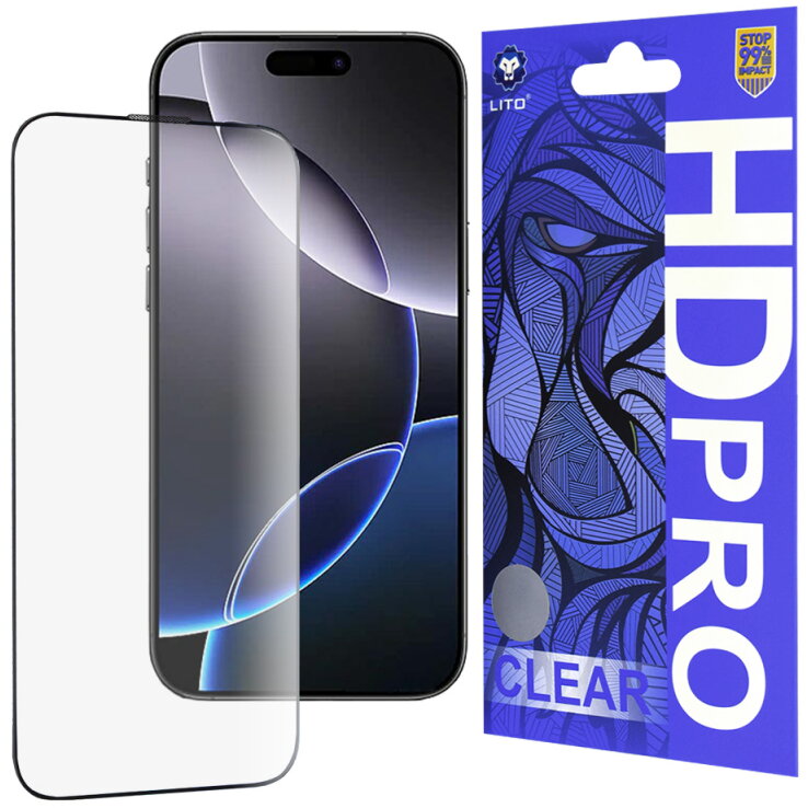 Folie Protecție Lito HD Pro Clear pentru Apple iPhone 16 Pro Max Sticlă Securizată Full Glue