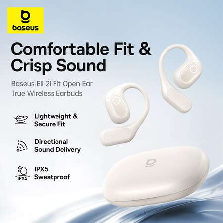 Casti Wireless pentru Sport Eli 2i Fit Open-Ear Bluetooth 6.0 Autonomie 36 Ore IPX5 Alb
