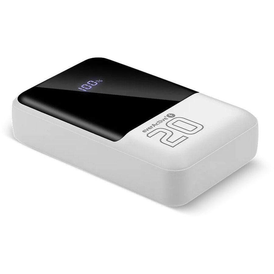 Baterie Externă EverActive 20000mAh 2x USB 1x USB-C 22,5W QC4+ LCD Alb