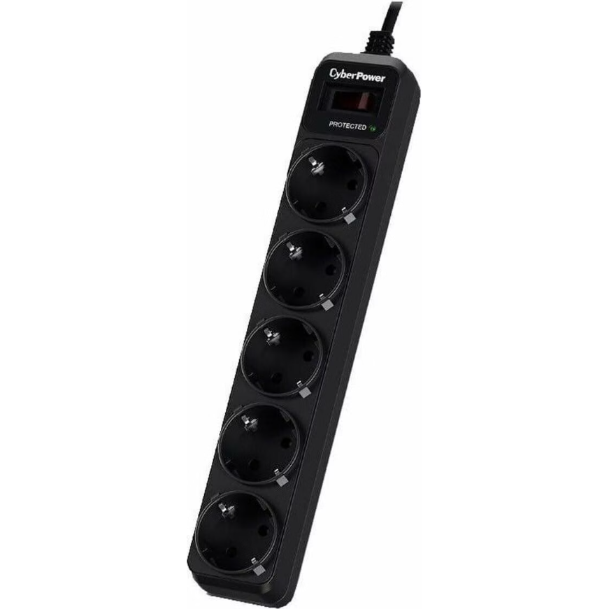 Prelungitor Schuko x 5 Conectare prin Schuko (T) Cablu 1.8 m 10 A Protectie Supratensiune Negru
