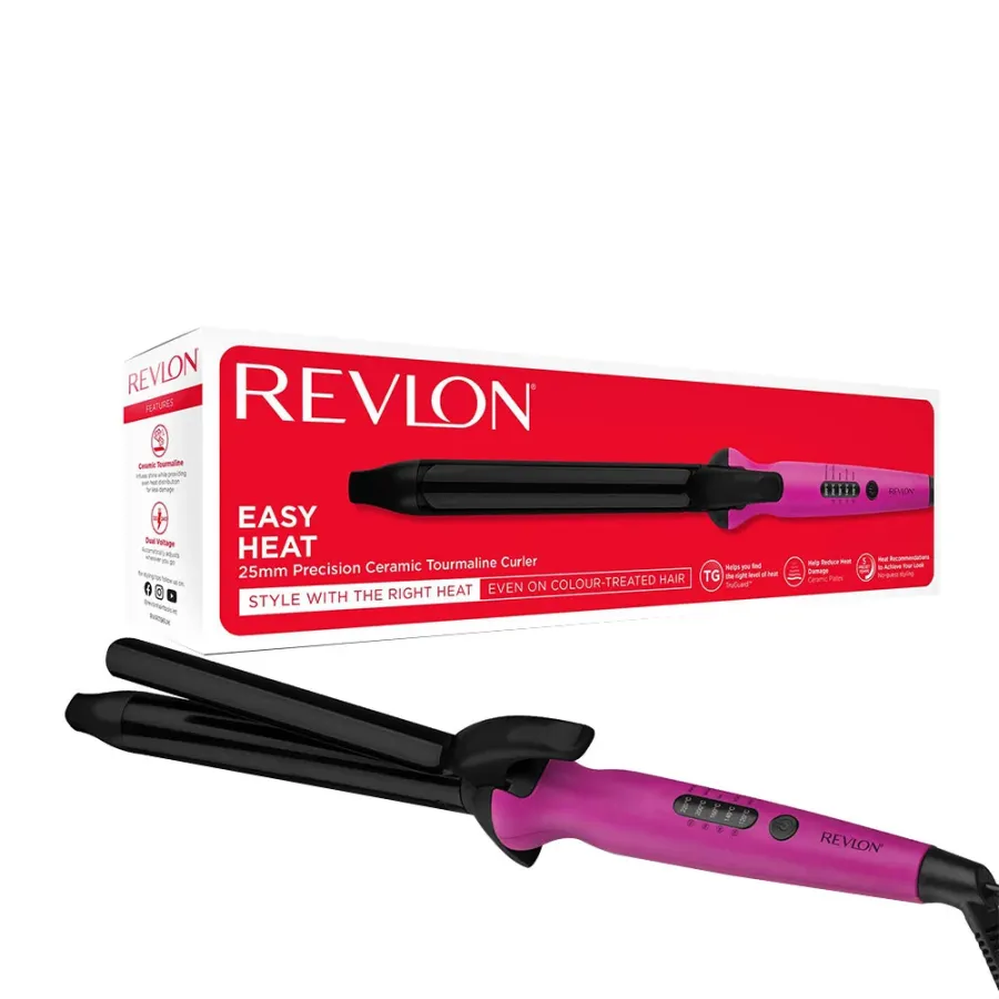 Ondulator de Par Revlon Easy Heat RVIR1196E Turmalina Ceramică Tambur Diametru 25MM 5 Trepte de Temperatura Negru/Roz