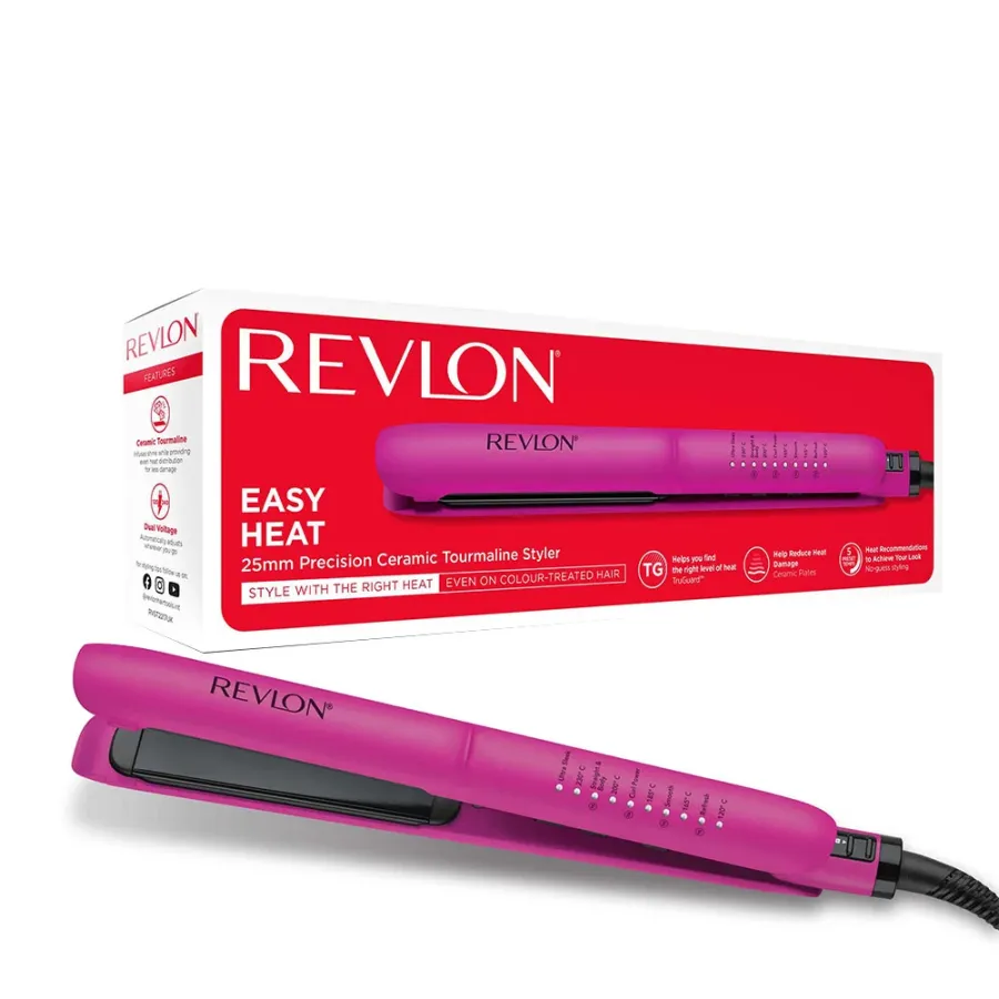Placa de Îndreptat Părul Revlon Easy Heat RVST2217E Tehnologie cu Turmalina Ceramică 5 Setări de Temperatura Roz