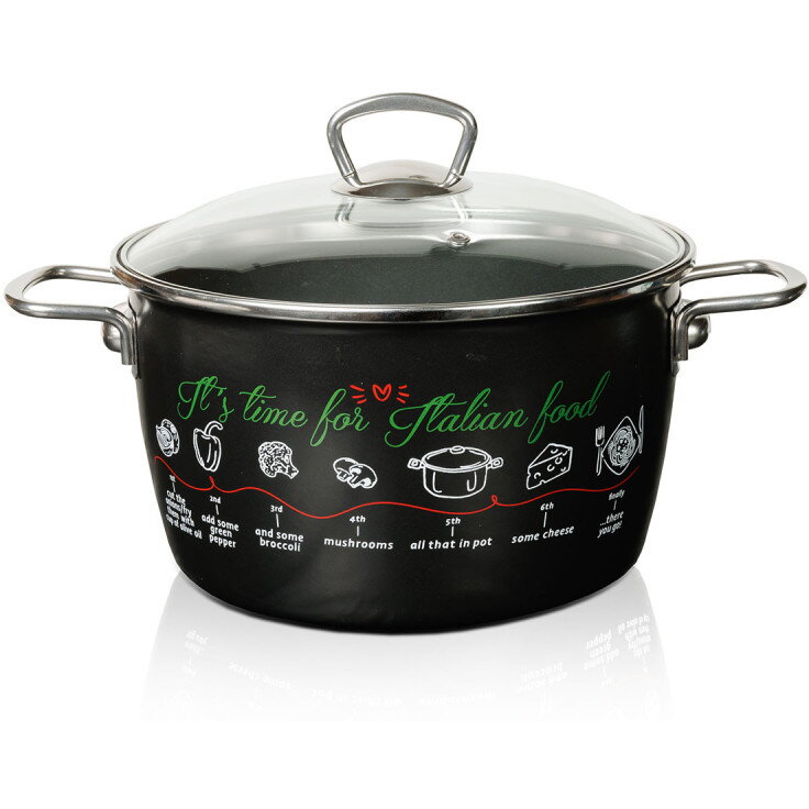 Oală cu Capac de Sticlă Metalac Italian Food Email 6L Diametru 24CM Negru