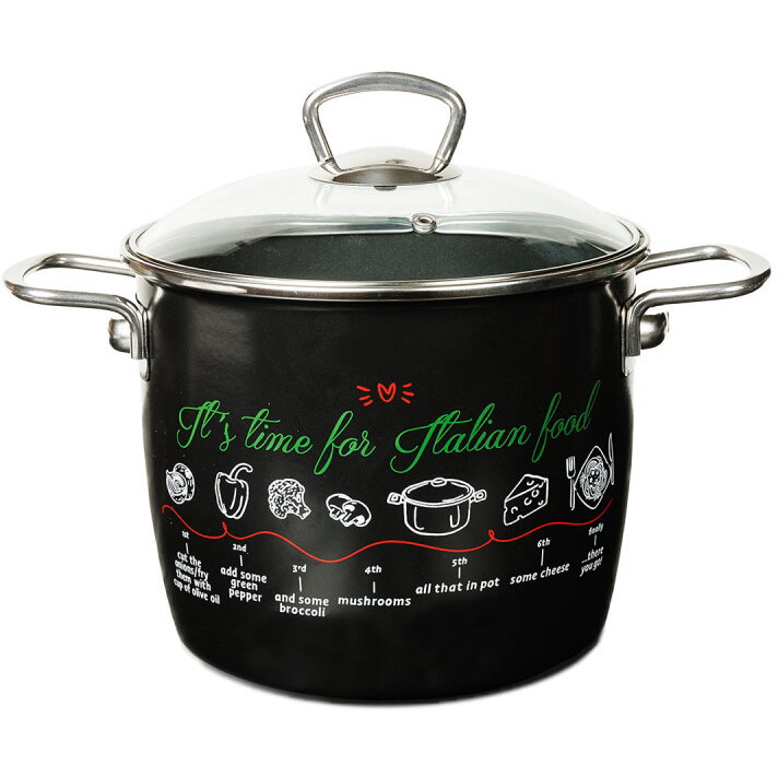 Oală cu Capac de Sticlă Metalac Italian Food Email 5.1L Diametru 20CM Negru
