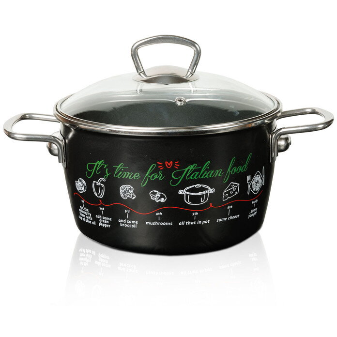 Oală cu Capac de Sticlă Metalac Italian Food Email 3.5L Diametru 20CM Negru