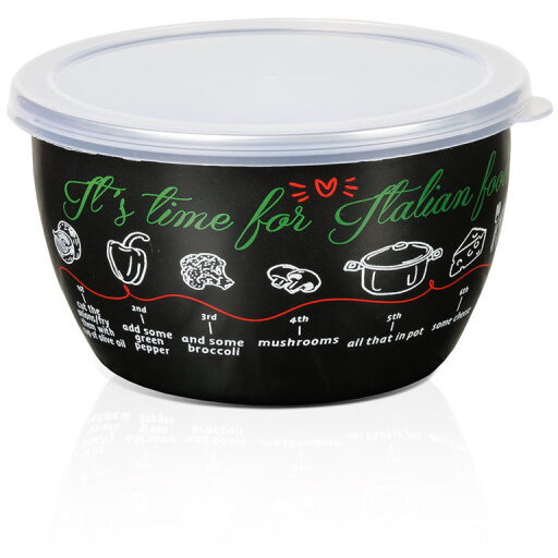 Bol Metalac Italian Food Email 1.7L Diametru 16CM Capac de Plastic Negru
