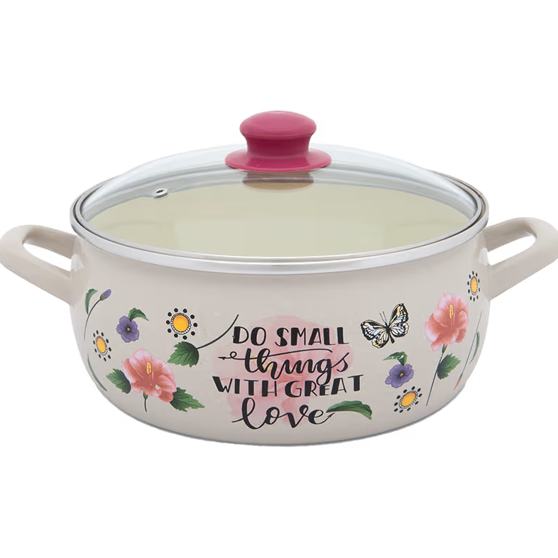 Cratiță cu Capac Sticlă Metalac Spring Email 5L Diametru 24CM Multicolor