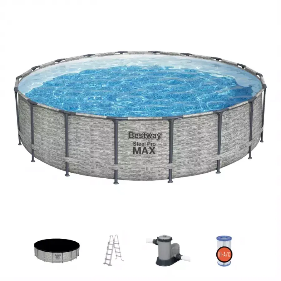 Piscină Rotundă cu Cadru Metalic Bestway Steel Pro Max BW5618Y 548 x 122CM Gri