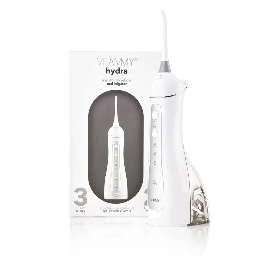 Irigator Oral Vitammy Hydra Profesional 3 Moduri de Funcționare Rezistent la Apa 2 Duze Incluse Alb