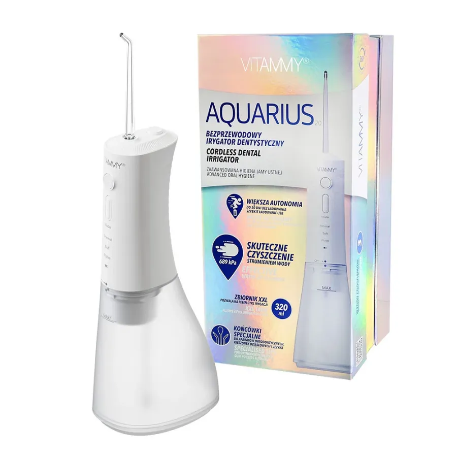 Irigator Oral Vitammy Aquarius 3 Moduri de Funcționare Rezervor Apa 320ML Vârf Rotativ la 360 Grade Alb