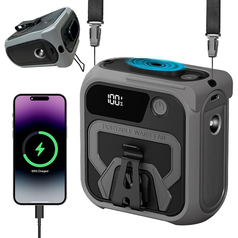 Ventilator Portabil + Baterie Externa 10000mAh Techsuit Z13 Grey — imaginea 3