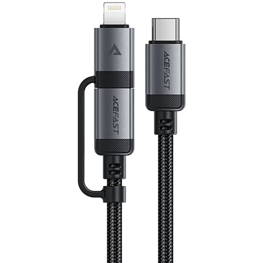 Cablu de date Acefast C20-01, USB-C la USB-C / Lightning, 60W / 30W, 3A, 480 Mbps, 1.2m, Negru