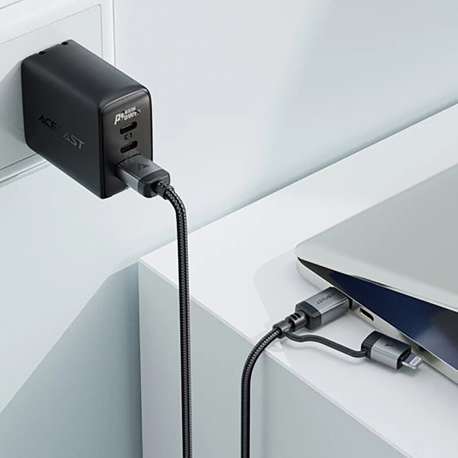 Cablu de date Acefast C20-01, USB-C la USB-C / Lightning, 60W / 30W, 3A, 480 Mbps, 1.2m, Negru — imaginea 4