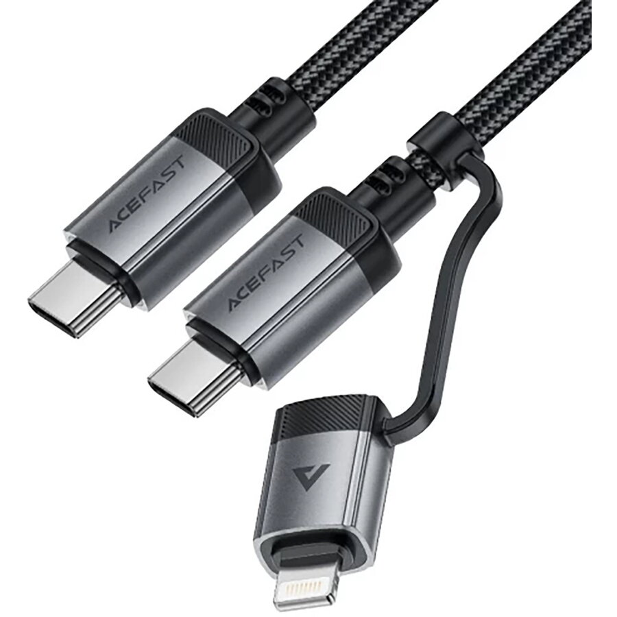 Cablu de date Acefast C20-01, USB-C la USB-C / Lightning, 60W / 30W, 3A, 480 Mbps, 1.2m, Negru — imaginea 5