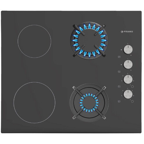 Plita Mixta 2+2 Gaz Si Vitroceramic Sticla Negru