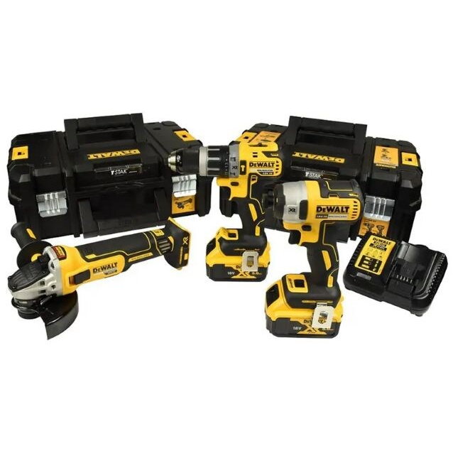 Kit 3 Unelte fara Fir DCK384P2T-QW cu 2 Acumulatori 18V 5Ah si Incarcator Valiza Transport Negru/Galben