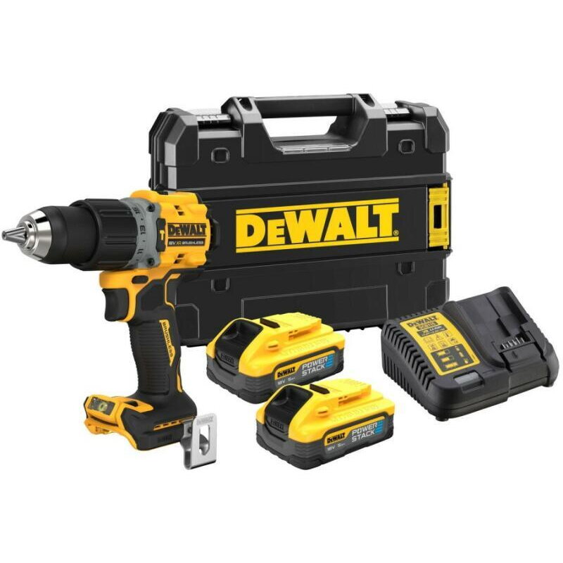 Mașina de Gaurit cu Percutie DeWALT DCD805H2T-QW cu 2 Acumulatori 18V 5Ah și Incarcator in Valiză Transport Negru/Galben