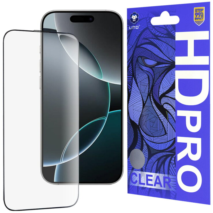 Folie Protecție Lito HD Pro Clear Apple iPhone 16 Pro Sticlă Securizată Full Glue