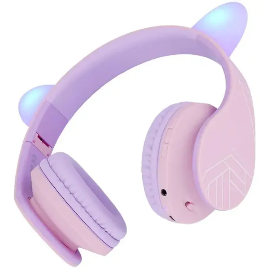 Căști pentru Copii PowerLocus KidsCat Stereo Wireless Lumini LED Violet/Roz