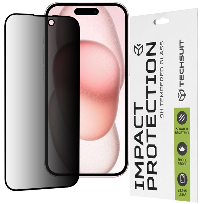 Folie Protecție Techsuit Ecran Privacy Apple iPhone 16 / 15 Sticlă Securizată Full Glue 111D