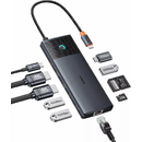 Hub USB Baseus Dual Display 1 x USB-A 3.0 - 2 x USB-A - 2 x USB-C - 2 x HDMI - 1 x RJ45 - 1 x SD - 1 x microSD Negru