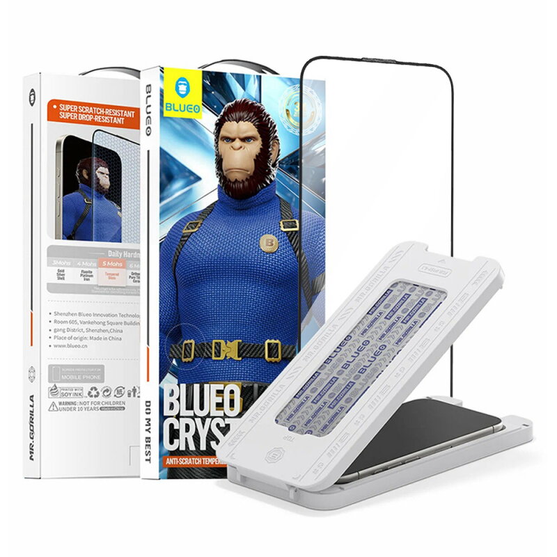 Folie Protecție Blueo Ecran Crystal Anti-Scratch Applicator Apple iPhone 15 Pro Max Sticlă Securizată Full Glue
