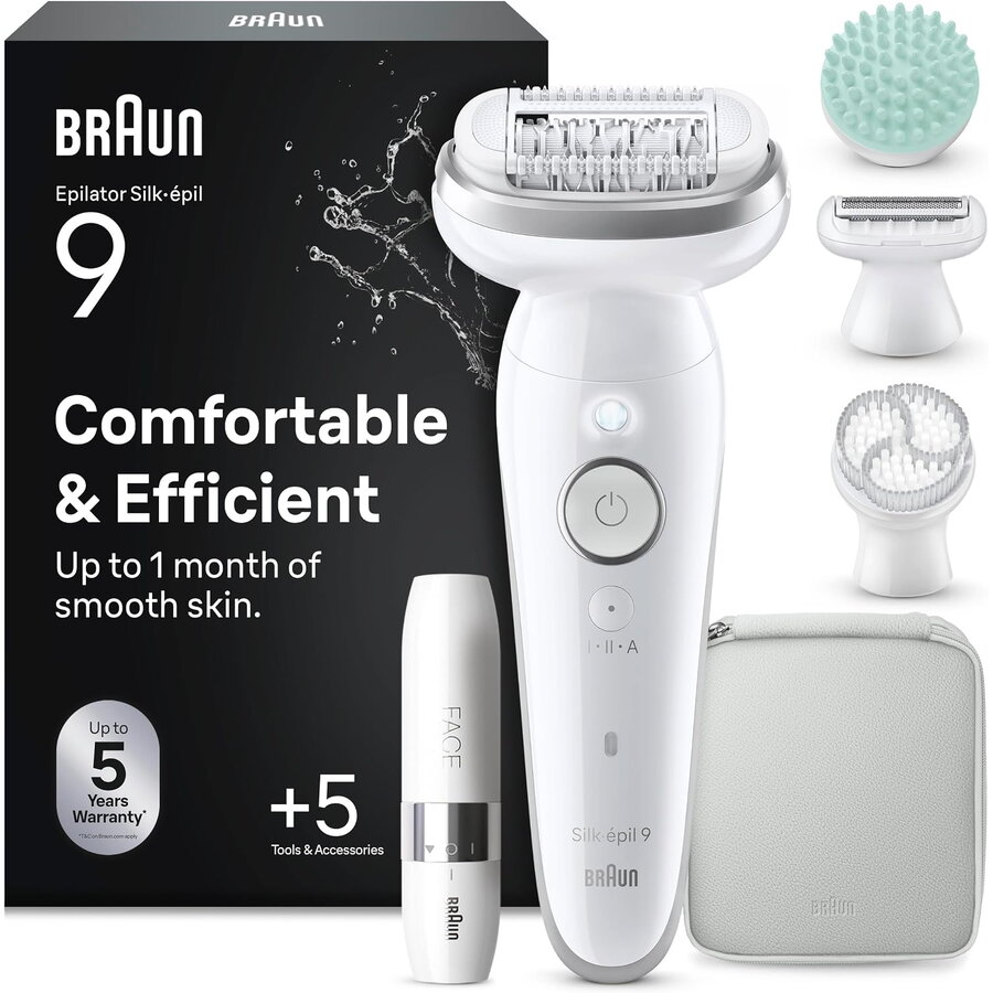 Epilator Silk-épil 9 SkinSpa All-in-One Set Wet & Dry 40 Pensete Alb