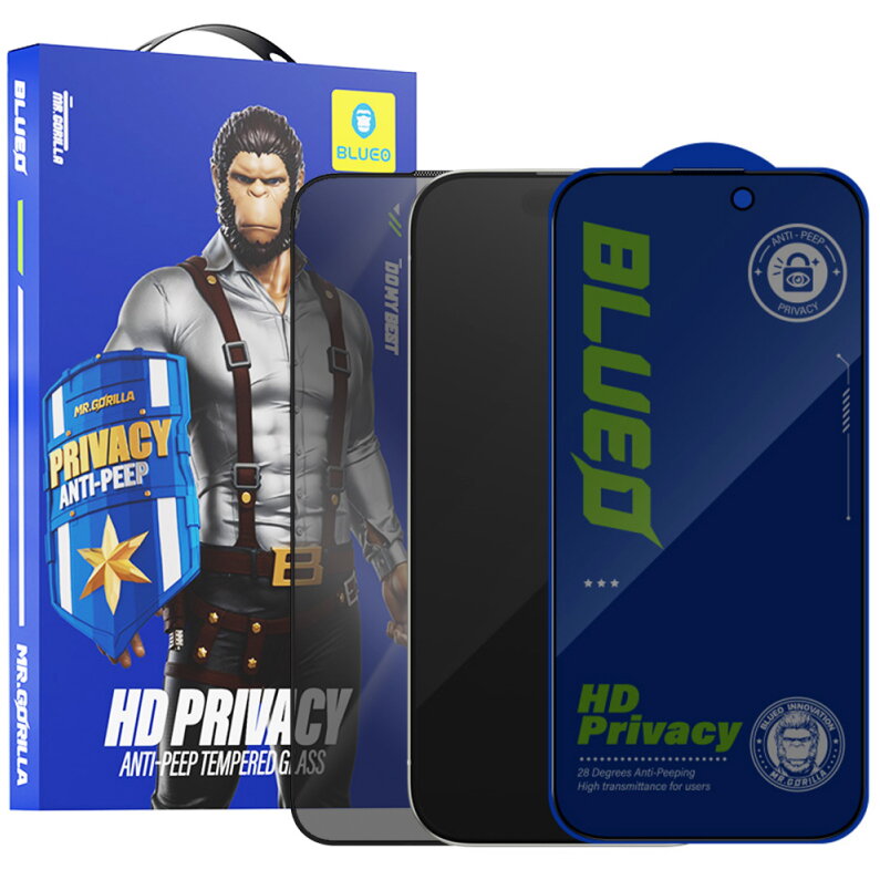 Folie Protecție Blueo Anti-Peep Apple iPhone 15 Pro Sticlă Securizată Full Glue