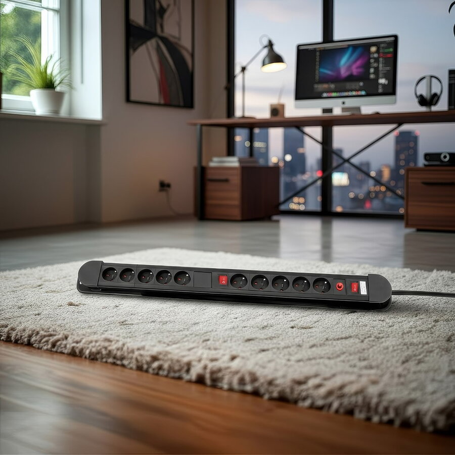Prelungitor Maclean MCE10 10 Prize 2 Intrerupatoare Protecție și Indicator de Suprasarcină 3680W Negru — imaginea 2
