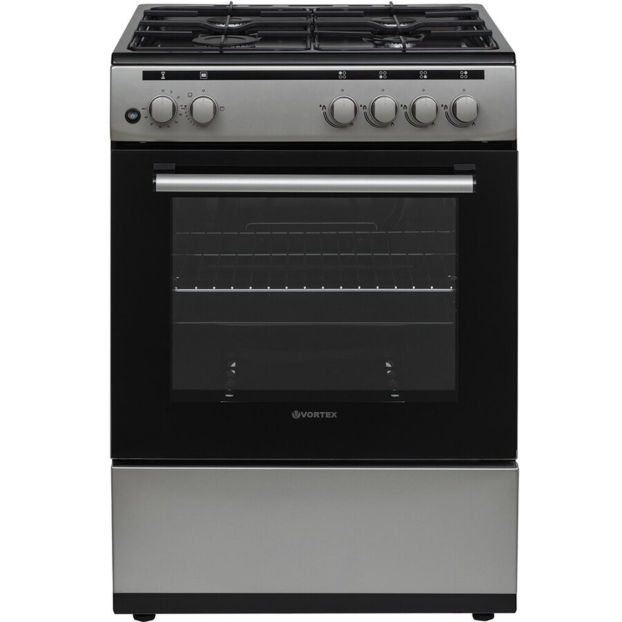 Aragaz pe Gaz Vortex VAG6060SS01V 4 Arzatoare Aprindere Electrica Cuptor cu Grill 60CM Argintiu